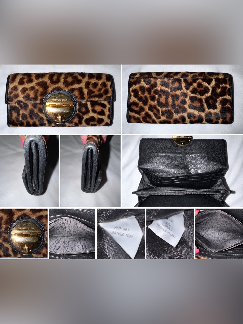 Michael Kors Leopard Haircalf Leather Turn Lock Wallet Clutch - Picture 2 of 13